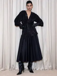 AND Embellished Long Sleeves Tie-Up Shrug