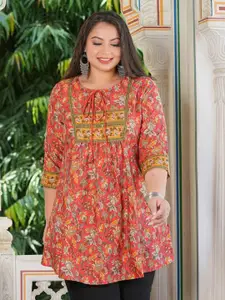 KALINI Floral Printed Tie-Up Neck Kurti