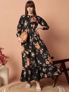 Raiyani Fashion Floral Print Tie-Up Neck Fit & Flare Maxi Dress