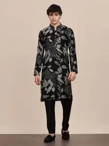 Anouk Floral Printed Mandarin Collar Cotton Straight Kurta