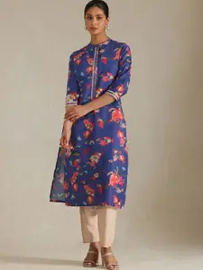 Soch Floral Printed Mandarin Collar Sequinned Muslin Straight Kurta