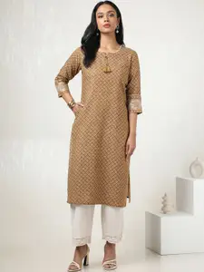 Soch Geometric Printed Notch Neck Thread Work Cotton Straight Kurta