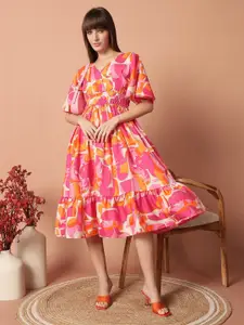 Raiyani Fashion Women Flared Sleeve Fit & Flare Midi Dress