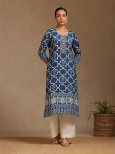 Soch Floral Printed Thread Work Straight Kurta