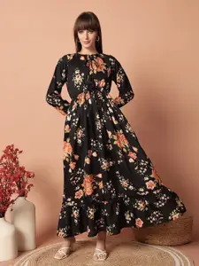 Raiyani Fashion Floral Printed Tie-Up Neck Fit & Flare Maxi Dress