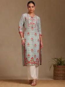 Soch Floral Printed Tie-Up Neck Straight Kurta