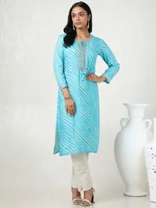 Soch Leheriya Printed Tie-Up Neck Zari Muslin Straight Kurta