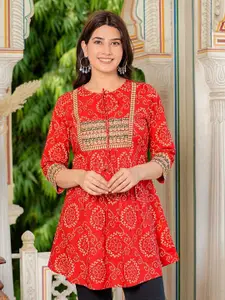 KALINI Women Bandhani Printed Pure Cotton Kurti