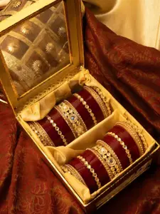 PANASH Set Of 75 Gold-Plated Artificial Stone Studded Bangles