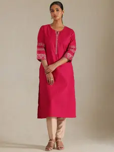 Soch Floral Embroidered Notch Neck Thread Work Straight Kurta