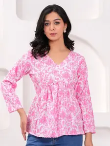 KALINI Women Floral Printed V-Neck Cotton Empire Top