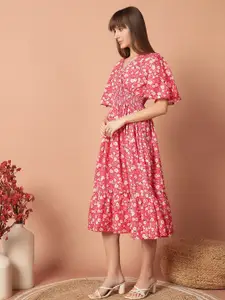 Raiyani Fashion Floral Print Smocked Fit & Flare Midi Dress