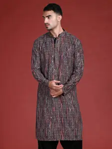 Anouk Floral Embroidered Chikankari Sequinned Mandarin Collar Pure Cotton Straight Kurta