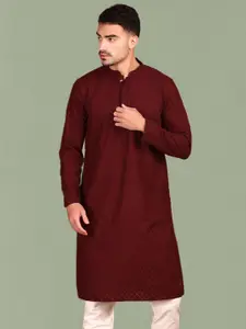 Anouk Geometric Embroidered Mandarin Collar Sequinned Cotton Straight Kurta