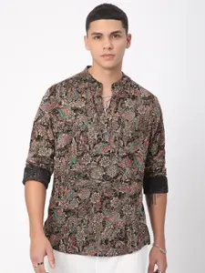 VASTRADO Floral Foil Printed Band Collar Straight Short Kurta