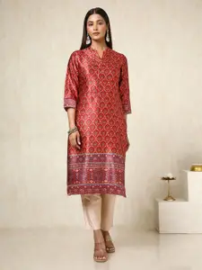 Soch Floral Printed Mandarin Collar Mashru Straight Kurta