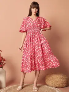 Raiyani Fashion Raiyani Enterprise Women Floral Printed Flared Sleeve Fit & Flare Knee Length Dress