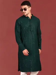 Anouk Floral Embroidered Chikankari Sequinned Mandarin Collar Straight Kurta