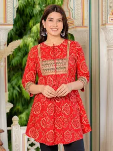 KALINI Women Bandhani Printed Pure Cotton Kurti
