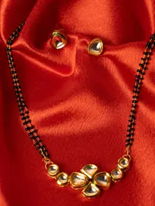 PANASH Gold-Plated American Diamond Studded And Beaded Mangalsutra With Earrings