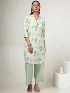 Soch Floral Printed Mandarin Collar Cotton Linen Straight Kurta