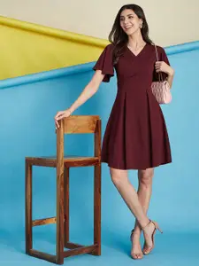 Selvia Women V-Neck Flared Sleeve Fit & Flare Dress