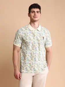 U.S. Polo Assn. Men Floral Printed Polo Collar Slim Fit Cotton Polo T-shirt