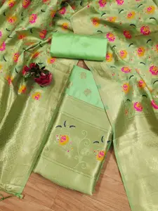 Panzora Floral Woven Design Zari Banarasi Silk Unstitched Dress Material