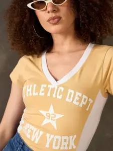 SASSAFRAS Women Typography Printed V-Neck T-shirt