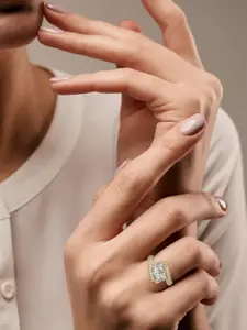 DressBerry 925 Sterling Silver 
Gold-Plated Cubic Zirconia	Stone-Studded Finger Ring