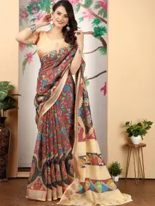 Anouk Women Kalamkari Linen Blend  Saree