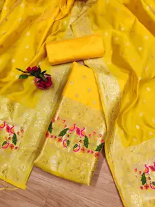 Panzora Ethnic Motifs Woven Design Zari Unstitched Dress Material