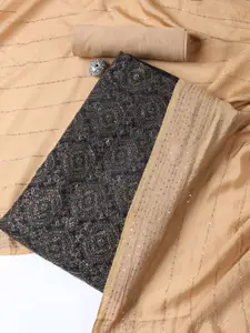 Meena Bazaar Floral Embroidered Thread Work Chanderi Silk Unstitched Dress Material