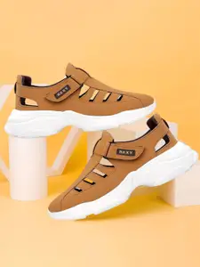 Bxxy Men Tan Leather Velcro Fisherman Sandals