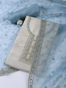 Meena Bazaar Floral Embroidered Sequinned Unstitched Dress Material