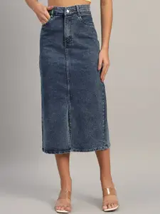 Chemistry Denim Front Slit A-Line Midi Skirt