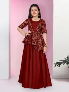 Sangria Girls Fit & Flare Ethnic Dress With Shrug