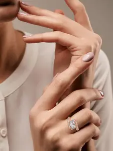 DressBerry 925 Sterling Silver Rose Gold-Plated Cubic Zirconia-Studded Finger Ring