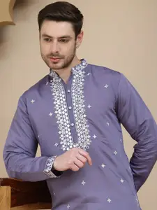 Jompers Men Geometric Embroidered Mirror Work Kurta