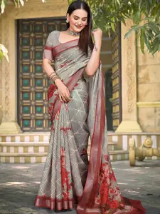 Anouk Floral Printed Linen Blend Saree