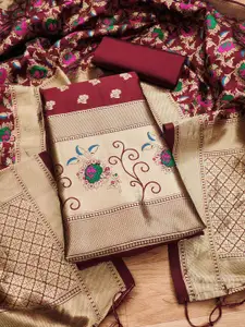 Panzora Floral Woven Design Zari Banarasi Silk Unstitched Dress Material