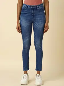 Allen Solly Woman Skinny Fit Mid-Rise Low Distress Light Fade Jeans