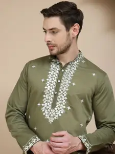Jompers Embroidered Thread Work Mandarin Collar Straight Kurta With Pyjamas