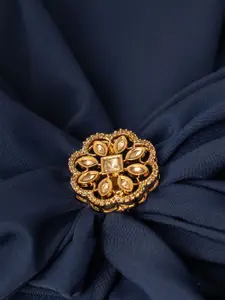 PANASH Gold-Plated Kundan Studded Adjustable Finger Ring