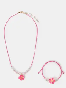 Accessorize Girls Tropical Flower Necklace & Bracelet Jewellery Set