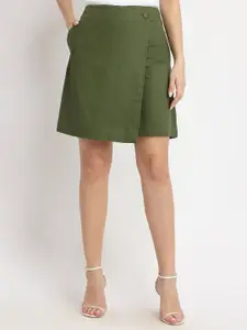 FableStreet Women Olive Pure Cotton Mini Skorts