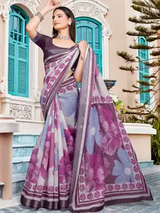 Anouk Floral Printed Saree With Unstitched Blouse Piece