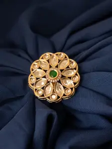 PANASH Gold-Plated Kundan-Studded Adjustable Finger Ring