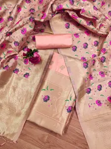 Panzora Floral Woven Design Zari Banarasi Silk Unstitched Dress Material