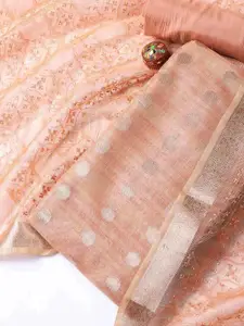 Meena Bazaar Polka Dots Woven Design Zari Unstitched Dress Material